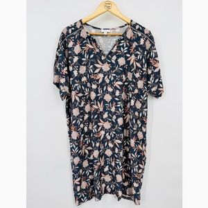 J Jill Pure Dress Womens LP Blue Gray Floral Kimono Short Sleeve Flowy Boho